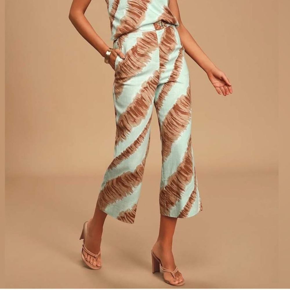Moon River (Anthro) Good Vibrations Mint Blue Multi Tie-Dye High Waist Cullotes